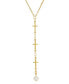 Фото #1 товара Symbols of Faith 14K Gold Dipped Triple Cross Drop Imitation Pearl Necklace