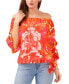 Фото #1 товара Women's Floral Print Off The Shoulder Bubble Sleeve Tie Front Blouse