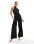 ASOS DESIGN satin racer wide leg jumpsuit in black