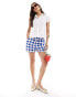 Stradivarius linen look short in blue gingham BLAU, 36 - фото #1