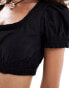 Фото #2 товара Monki short sleeve milkmaid cropped poplin top with puff sleeves in black