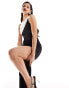 Фото #4 товара Vesper monochrome contrast satin thigh spilt maxi dress in black