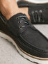 ASOS DESIGN boat shoes in black leather with wedge sole