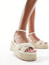 Glamorous espadrilles platform heeled sandals in beige crochet