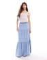 Фото #1 товара Miss Selfridge chambray tiered maxi skirt in acid blue wash