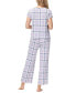 ფოტო #2 პროდუქტის Women's 2 Piece Printed Short Sleeve Henley Top with Wide Pants Pajama Set