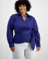 Фото #1 товара Plus Size Cotton Collared Wrap Top, Created for Macy's