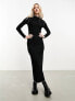 Фото #1 товара Vero Moda lettuce edge jersey maxi dress with long sleeves in black with contrast stitching