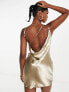 Фото #3 товара ASOS DESIGN drape satin slip mini dress in high shine in champagne