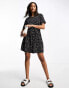 JDY exclusive mini smock dress in mono heart print