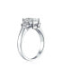 ფოტო #6 პროდუქტის Timeless Classic Style 2CT Rectangle Clear Emerald Cut Three Stone Past Present Future Promise Engagement Ring For Women Sterling Silver Plain Band