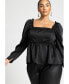 ფოტო #3 პროდუქტის Plus Size Ruffle Detail Satin Peplum Top