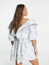 Фото #2 товара ASOS EDITION ruffle detail mini smock dress in blue floral jacquard