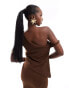 Фото #3 товара ASOS DESIGN twisted one shoulder asymmetric top co ord in textured chocolate