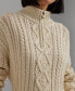 ფოტო #3 პროდუქტის Women's Aran-Knit Cotton Quarter-Zip Pullover