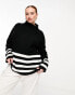 Threadbare Plus Delilah roll neck oversized jumper in stripe