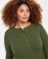 ფოტო #3 პროდუქტის Plus Size Ribbed Long-Sleeve Henley Top, Created for Macy's