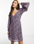 New Look long sleeve sweetheart mini dress in lilac floral