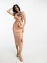 ASOS DESIGN high neck corsage midi dress in camel