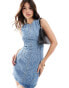 Фото #1 товара Mango sleeveless denim dress in mid blue