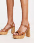 French Connection chunky cork style platform sandals in tan PU in Hellbraun, UK 8 - фото #2