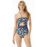 Фото #1 товара Michael Kors Womens Palm Mix Bandeau Cutout One-Piece Swimsuit New Navy 8