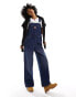 Фото #1 товара Monki denim dungarees with strawberry embriodery in mid wash blue