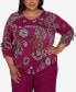 Plus Size Wine Country Women's Floral Paisley Drawstring Sleeves V-Neck Top