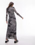 Topshop long sleeve mesh maxi dress in diffused mono spot