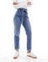 New Look paperbag waist straight leg jean in mid blue