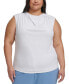 Plus Size Pleated-Shoulder Cowlneck Sleeveless Top