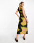 COLLUSION abstract printed slash neck maxi dress in multi