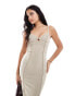 Bershka bodycon denim maxi dress in washed sand