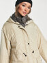 ASOS DESIGN quilted hybrid parka coat in stone