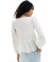 ASOS DESIGN long sleeve square neck peplum blouse with lace inserts in cream