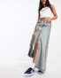 Фото #1 товара Weekday Anaheim low waist denim maxi skirt with front split in stained blue