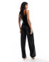 Фото #4 товара ASOS DESIGN velvet wide leg jumpsuit with cut out in black