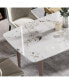 63" Modern Artificial Stone Pandora White Curved Metal Leg Dining Table -6 People