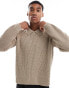 ASOS DESIGN – Kastiger Oversize-Strickpullover aus Wollmix in Taupe mit Kragen und Zopfmuster