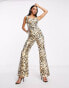 ASOS LUXE corsetted flare jumpsuit in animal jacquard