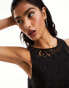 Фото #3 товара Object cropped lace racer neck top co-ord in black