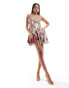 Фото #2 товара Miss Selfridge satin godet hem mini slip dress in mixed animal floral print