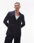 Фото #1 товара Topman double breasted linen blend mix slim suit jacket in navy