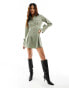 Фото #6 товара ASOS DESIGN mini shirt dress with oversized cuff detail in khaki pinstripe