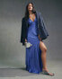 Фото #5 товара ASOS DESIGN satin mix cut out waist maxi dress with sheer insert in blue