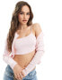 ASOS DESIGN cropped cardigan and bralet set in brushed rib in light pink