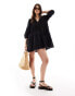 Esmee tie front tiered mini beach dress in black