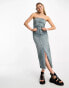 Stradivarius STR denim bandeau midi dress in medium wash blue