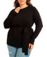 Фото #1 товара Plus Size Relaxed Tunic Sweater With Belt - 14/16, Black