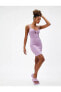 Фото #3 товара Mini Elbise Ince Askılı Pencere Detaylı Dokulu